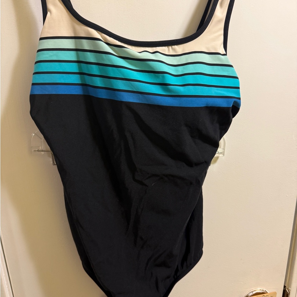 Striped Blue and Black One Piece Swimsuit
